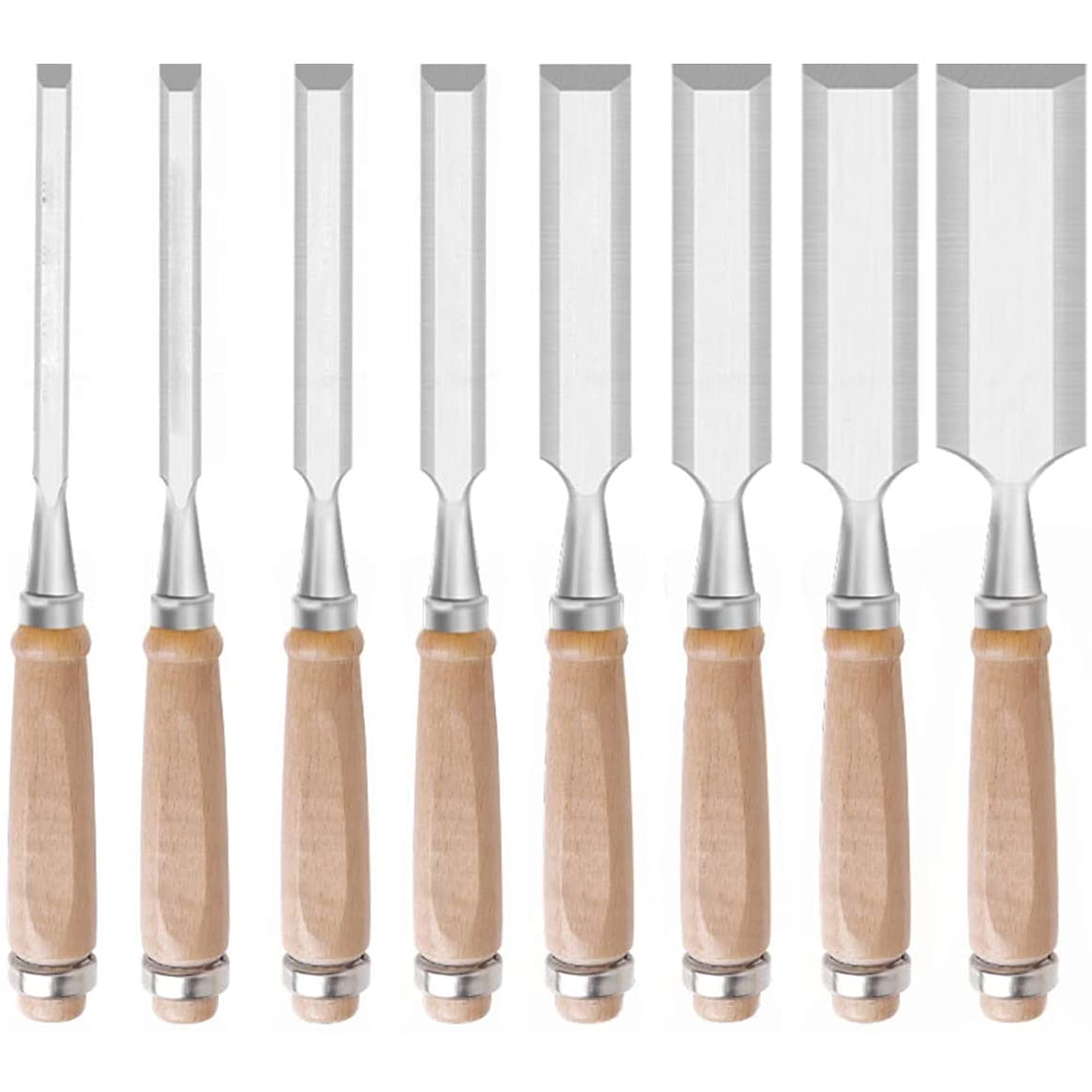 Formones para Madera Juego Cinceles Formones para Madera 8 Cinceles Profesionales Acero Cromo-Vanadio y Mango para Tallar Madera Carpintería Recortar Los Bordes