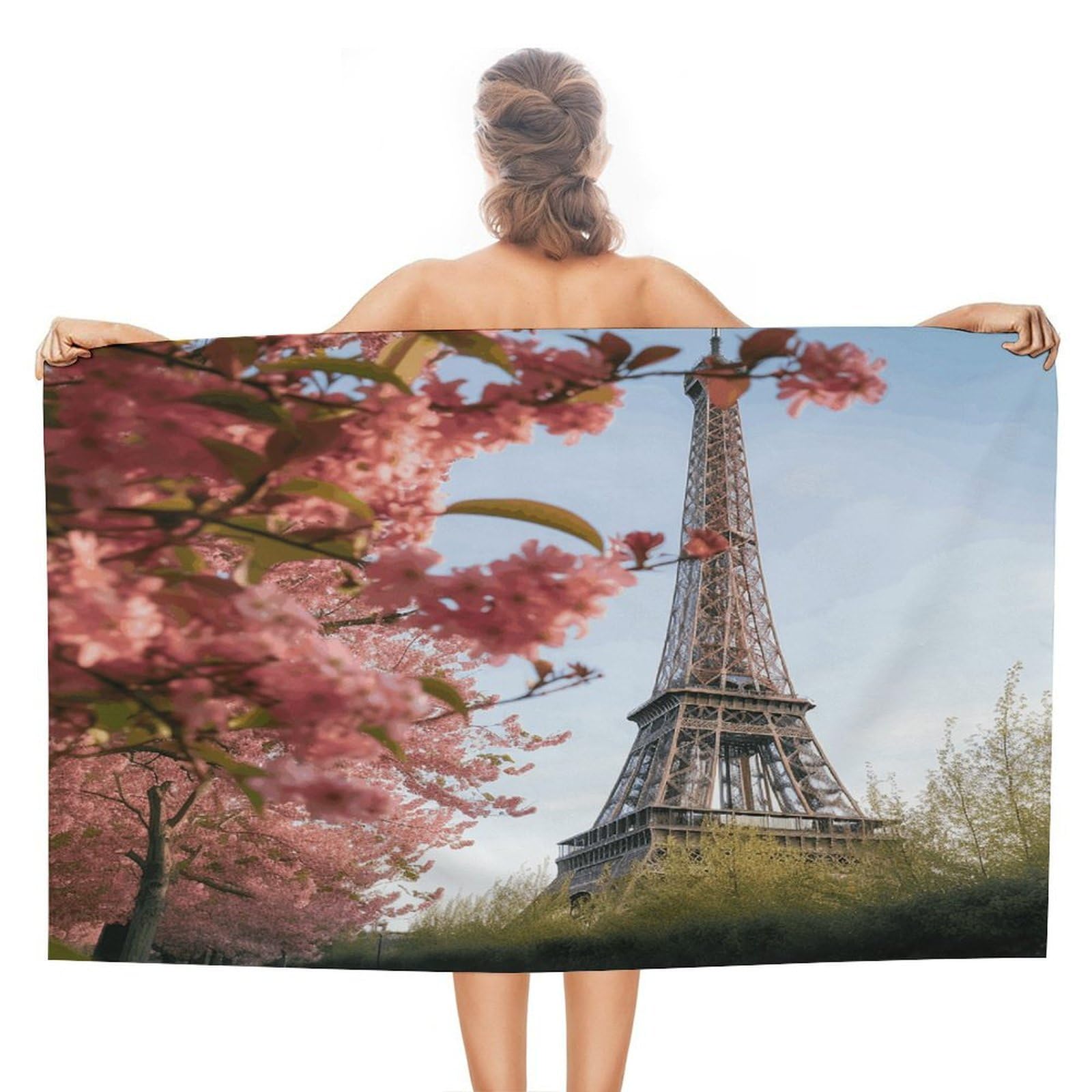 VstaDank Paris Eiffel Tower Flower Bath Towel Stylish Double-Faced Pile Travel Towel Soft Absorbent Beach Towel for Pool Swim Sports Camping Adults Gift 51X31 Inch
