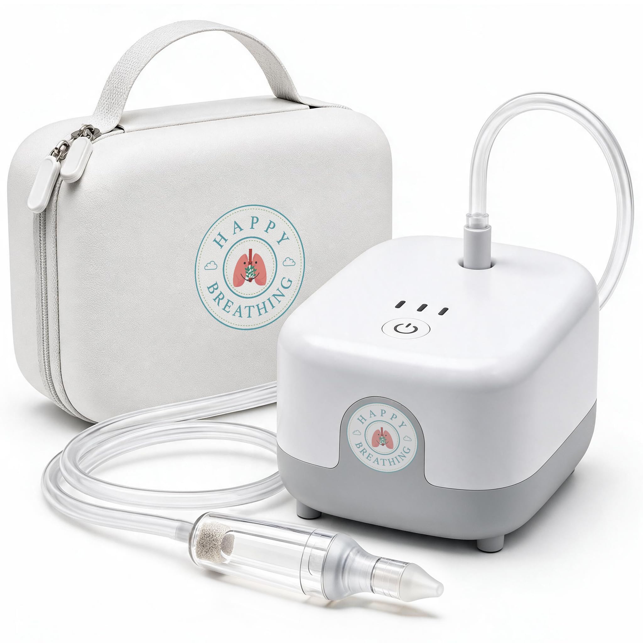 Happy Breathing Baby Nasal Aspirator, Hospital Grade Electric Nose Sucker for Newborns, Infants &amp; Toddlers, 3 Suction Levels, Rechargeable Mucus Remover for Congestion, Soft Silicone Tips &amp; Case