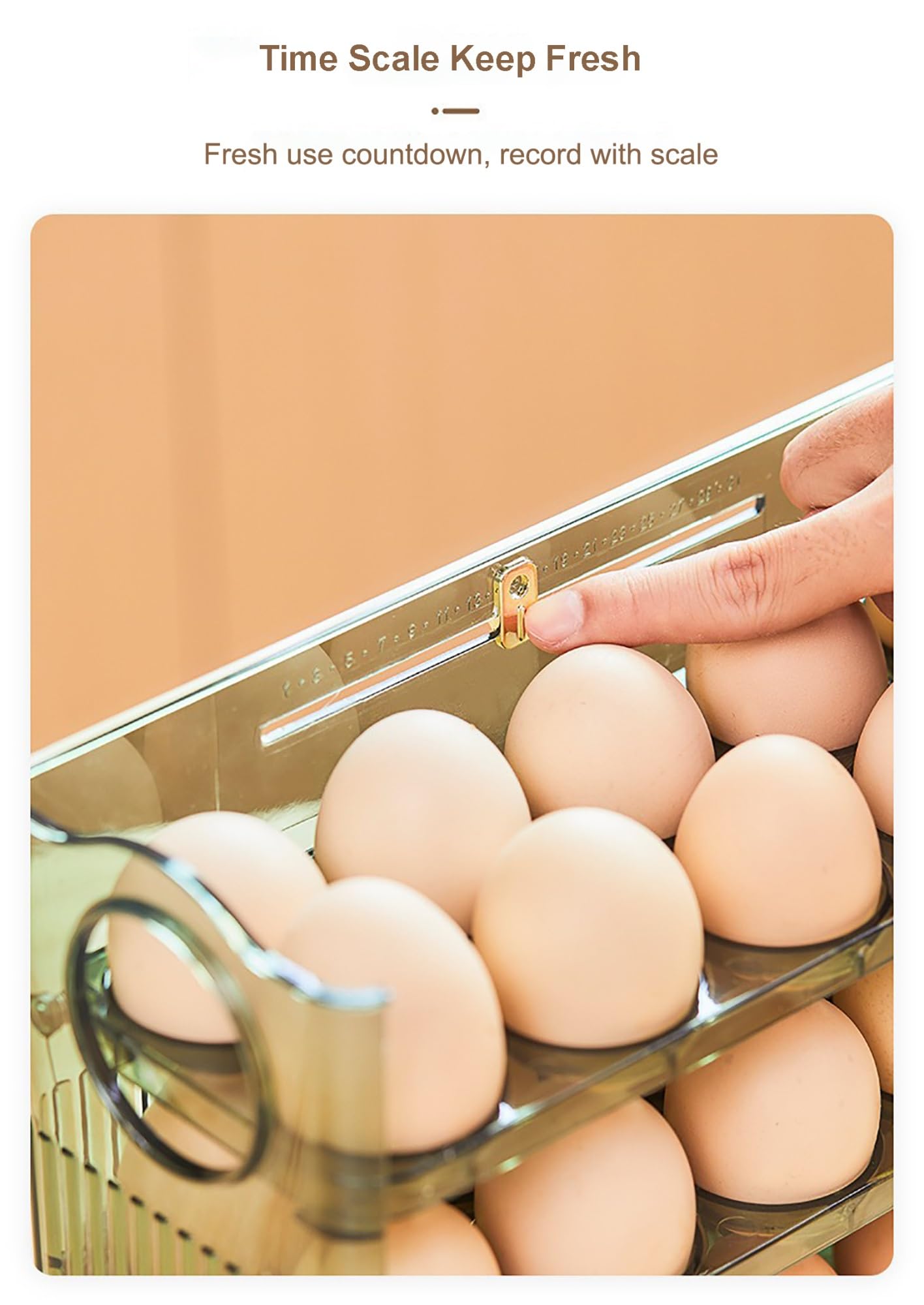 Bandeja for huevos con tapa de 3 for frigorífico, organizador de huevos de polipropileno, caja de almacenamiento de huevos for frigorífico, dispensador de huevos con escala de tiempo(Clear)