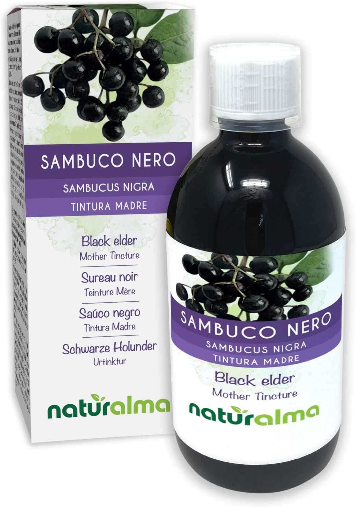 Black Elder (Sambucus nigra) Flowers (elderflower) and Fruits (Elderberry) Alcohol-Free Mother Tincture Naturalma - Liquid Extract Drops 500 ml - Food Supplement - Vegan
