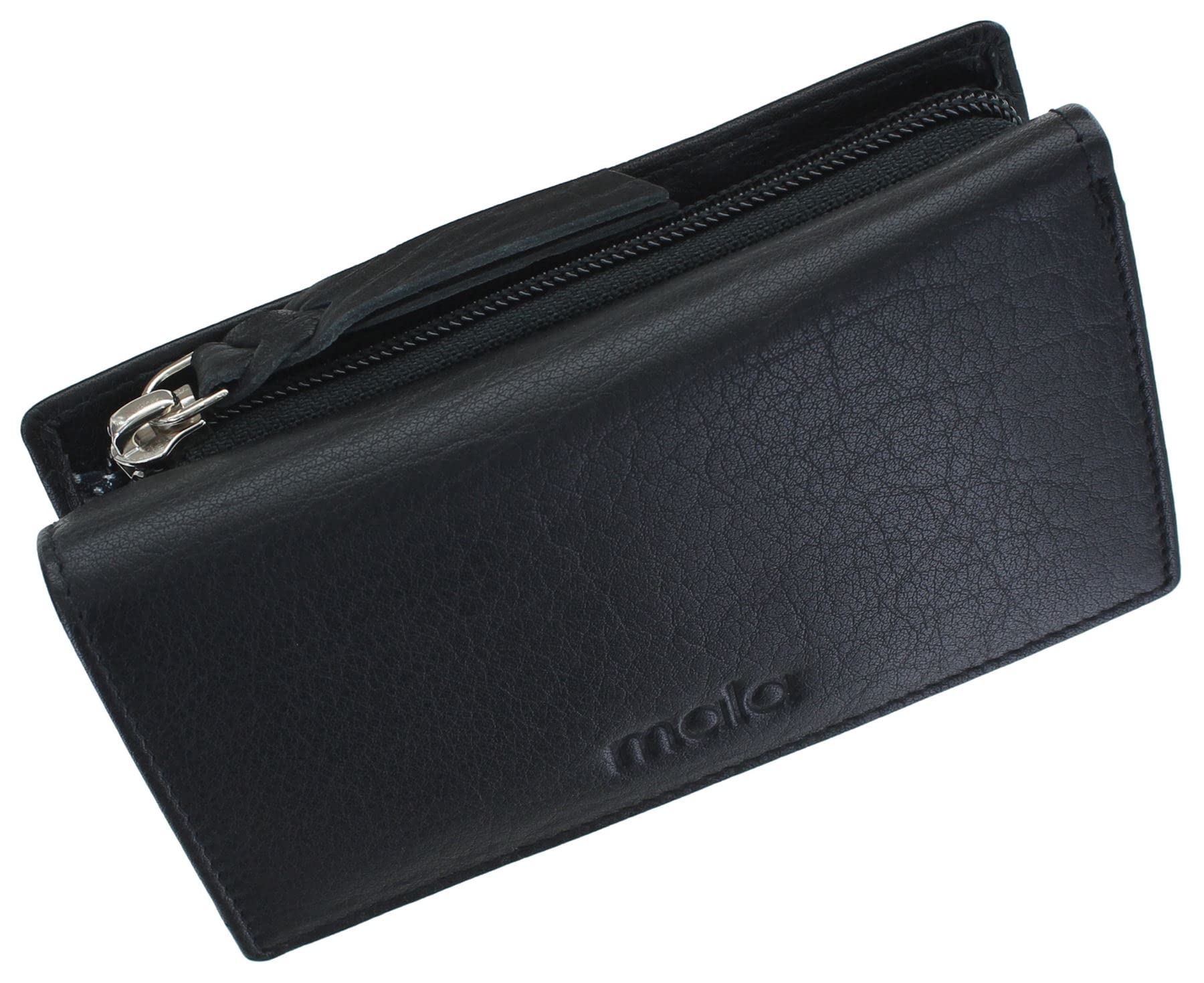 Mala LeatherBailey Collection Leather Tri Fold Purse RFID Blocking 3546_54 Black