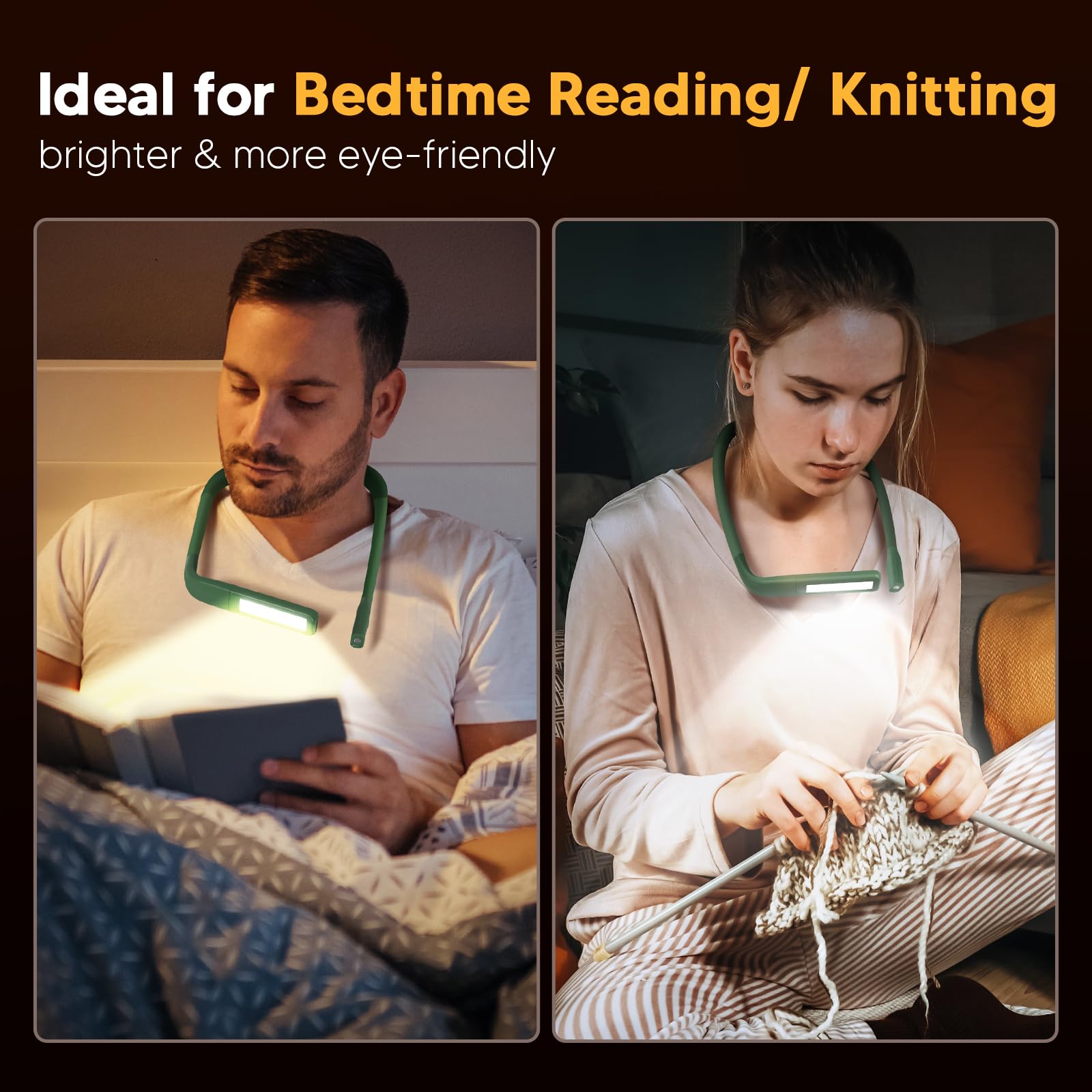 Neck Reading Light Book Light: Reading Lights for Books in Bed at Night Rechargeable Neck Light Knitting Gifts for Book Lovers Mothers Day Gifts for Mum Wife Grandma Nana Sewing Crochet Accessories - Image 2