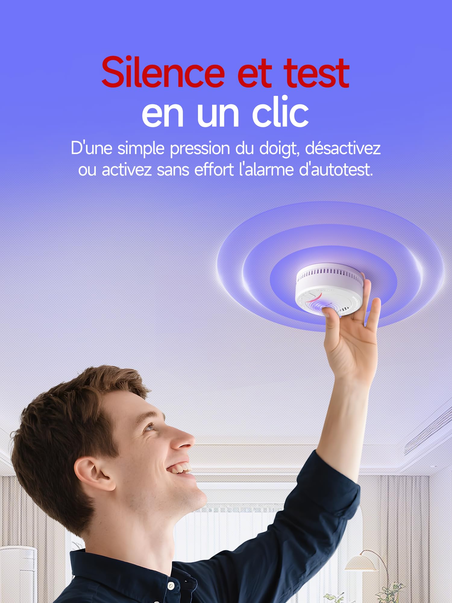 Heiman Détecteur de Fumée Photoélectrique 10 Ans - Certifié DIN en 14604, VDS et LPCB - Alarme d'Incendie Pile de 10 Ans - Bouton de Test/Silencieux - 85 DB - Blanc (Pack de 1)