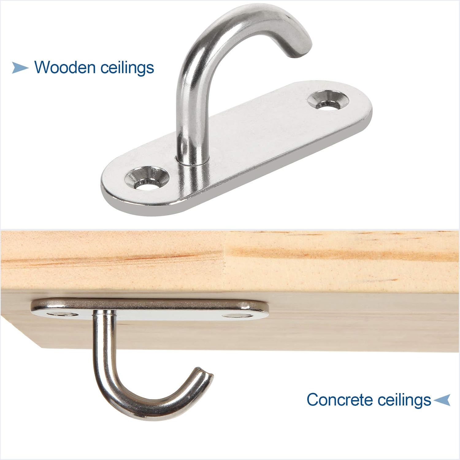8 Pack 304 Stainless Steel Ceiling Hooks 2.36 Inch Pad Eye Plate U Hooks, Marine Hardware Staple Hook Loop Screws Mount, M6 Oval Open Hooks J M6 Pad Eye, Load 110LBS