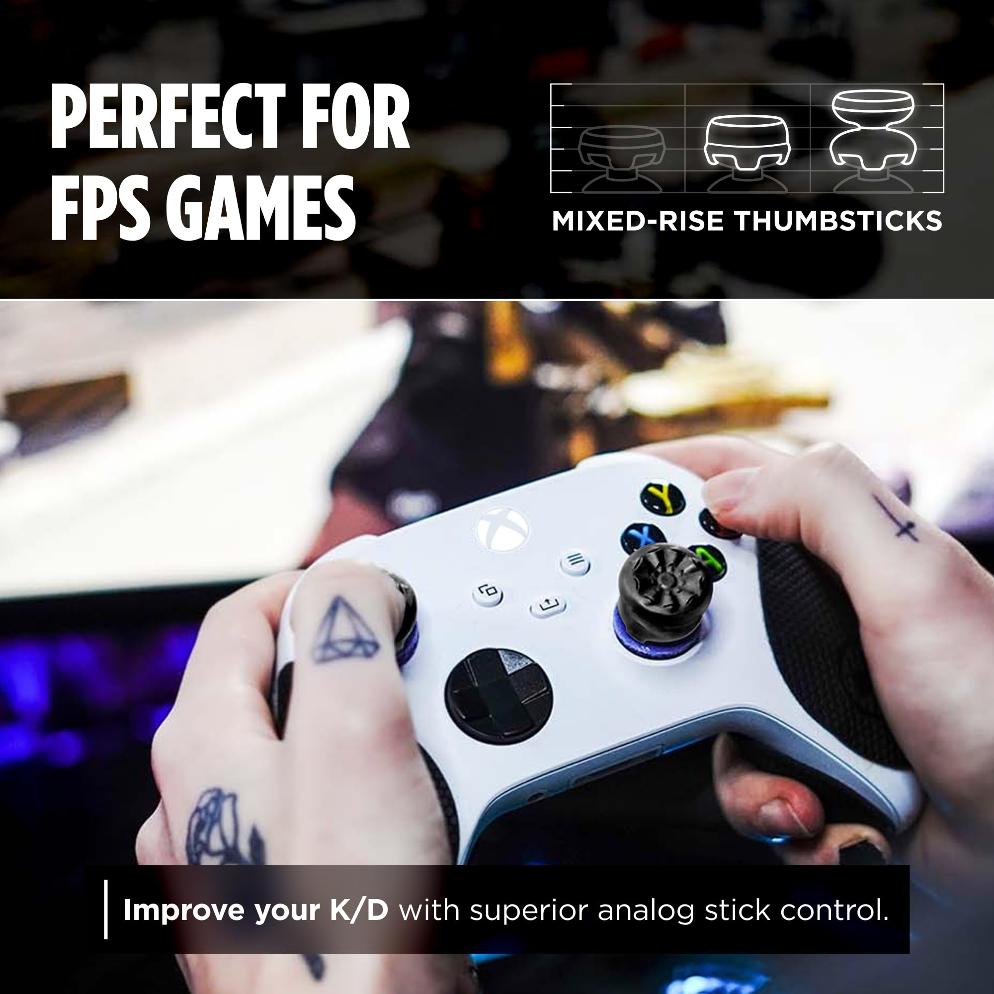 KontrolFreek FPS Freek Galaxy Black pour Manette Xbox One et Xbox Series X | 2 joysticks performants | 1 Taille Haute, 1 mi-Haute | Noir (édition limitée)