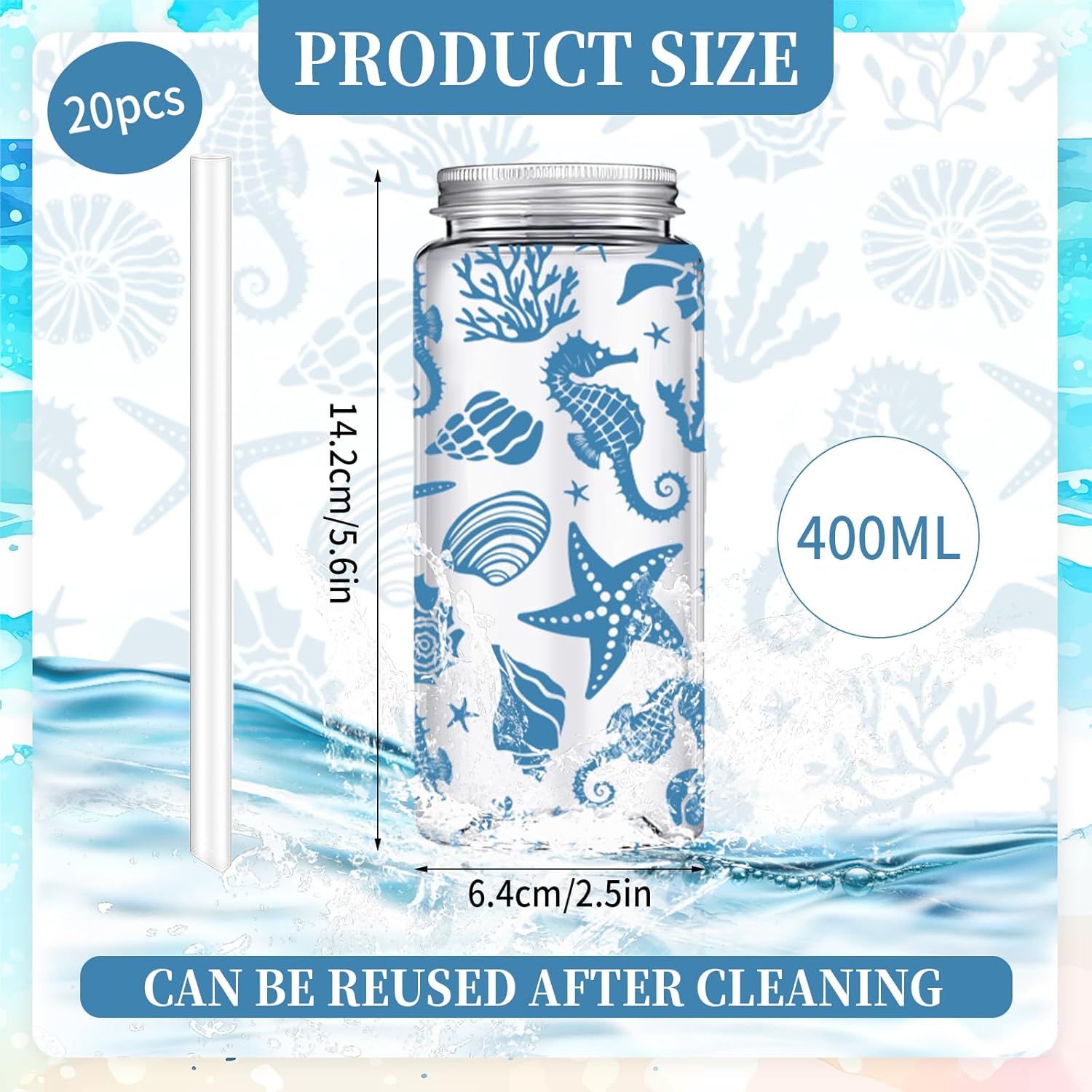 Whaline 20Pcs Ocean Theme Plastic Cups with Lids and Straws Clear Seashell Party Drinking Cups Reusable Tumblers for Summer Wedding Baby Shower Birthday Party Supplies - Image 2