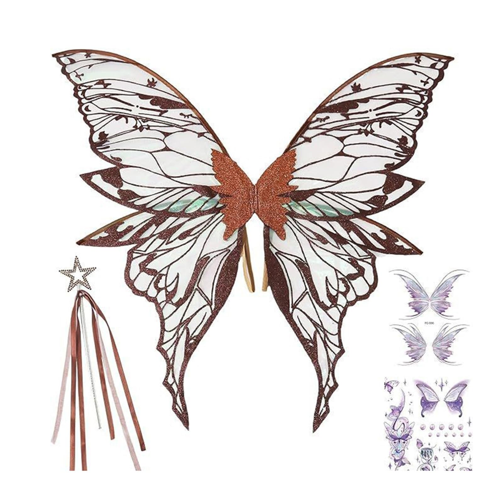 ESSECMBS 3pcs Halloween Butterfly Wing Set for Women Star Wand Fairy Wings Stickers
