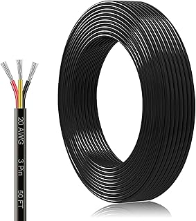 22 Gauge Electrical Wire 3 Conductor, 22AWG 50FT PVC Stranded, 22/3 Low Voltage LED Cable, Flexible Extension Power Cord, Tinned Copper Cable Hookup Wire