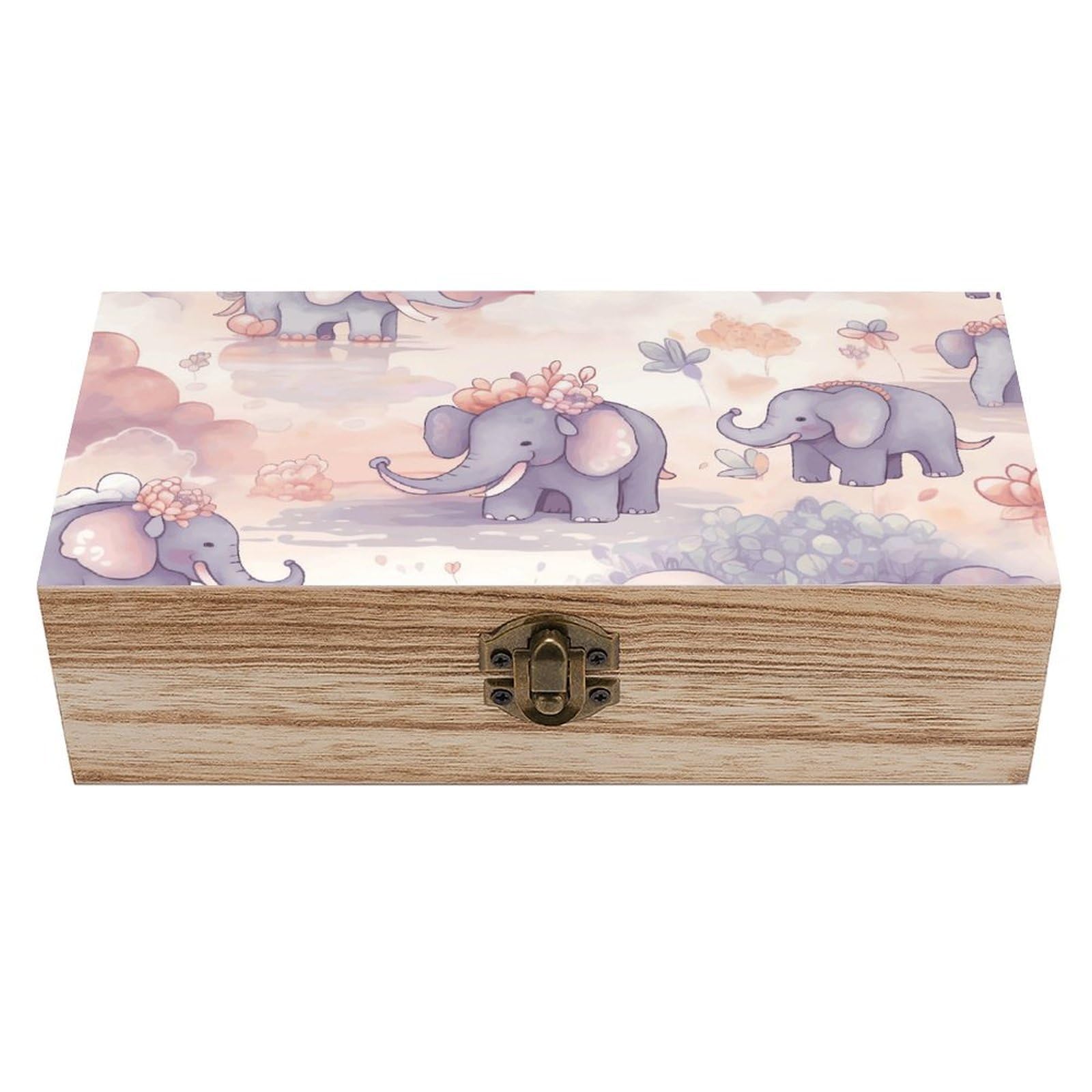 QMKFWT Wooden Jewelry Box Beautifully Keepsake Box Trinket Box Keepsake Storage Organizer Elephant Pattern Handmade Wooden Box for Storing Jewelry, Coins, Tartot Cards, Small Treasures