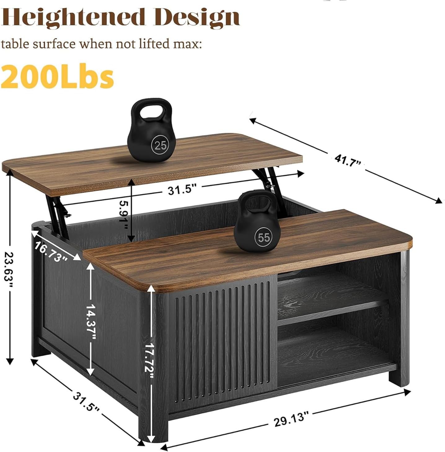 decofy lift top coffee table with storage, 31.5" mid century modern square coffee tables for living room, large hidden storage compartment, adjustable shelves & sliding door