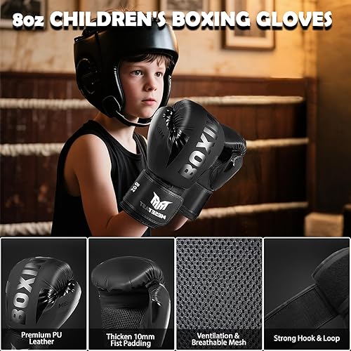 Miniatura 4 de Saco de boxeo para niños y adolescentes, saco de boxeo para niños de 2.7 pies con guantes de boxeo de 8 onzas para jóvenes, boxeo, artes marciales