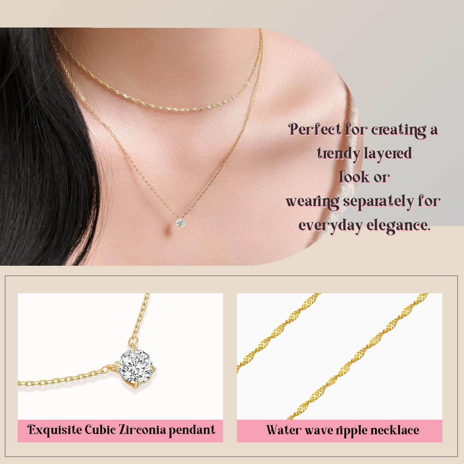 Necklace for Women Cubic Zirconia 14K Layered Gold Plated Fashion Jewelry Set Cute Dainty Pendant Necklace Stack Chokers Christmas Gifts - Image 4