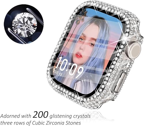 Miniatura 2 de CHANCHY Paquete de 4 fundas compatibles con Apple Watch de 1.654 pulgadas con protector de pantalla, 200 carcasas brillantes con diamantes de