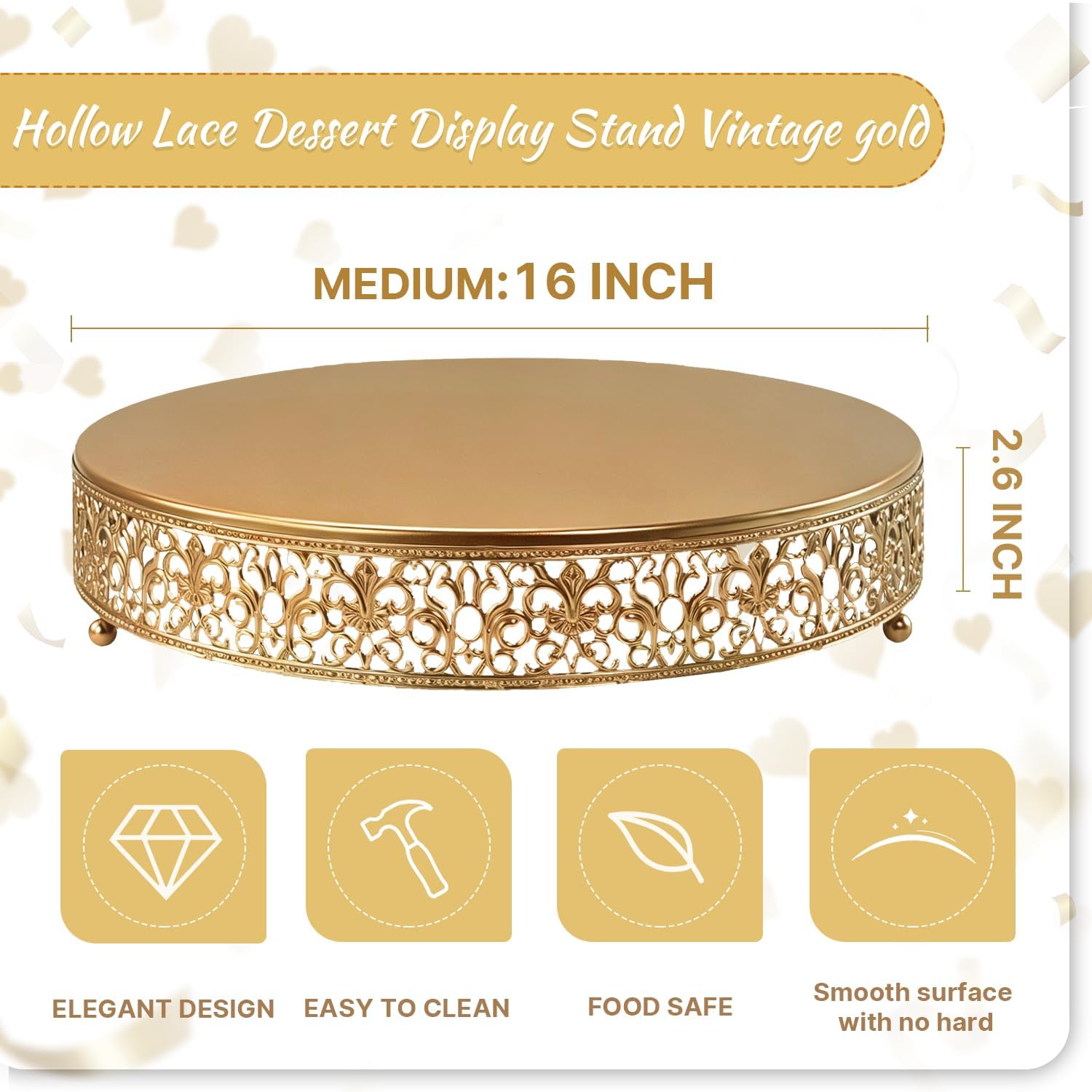 Cake Stand, Metal Round Cupcake Dessert Stand Cake Display Holder Cookies Fruit Serving Tray Decor for Wedding Party Birthday Baby Showers Anniversary (16 in, Dark Gold) image 2