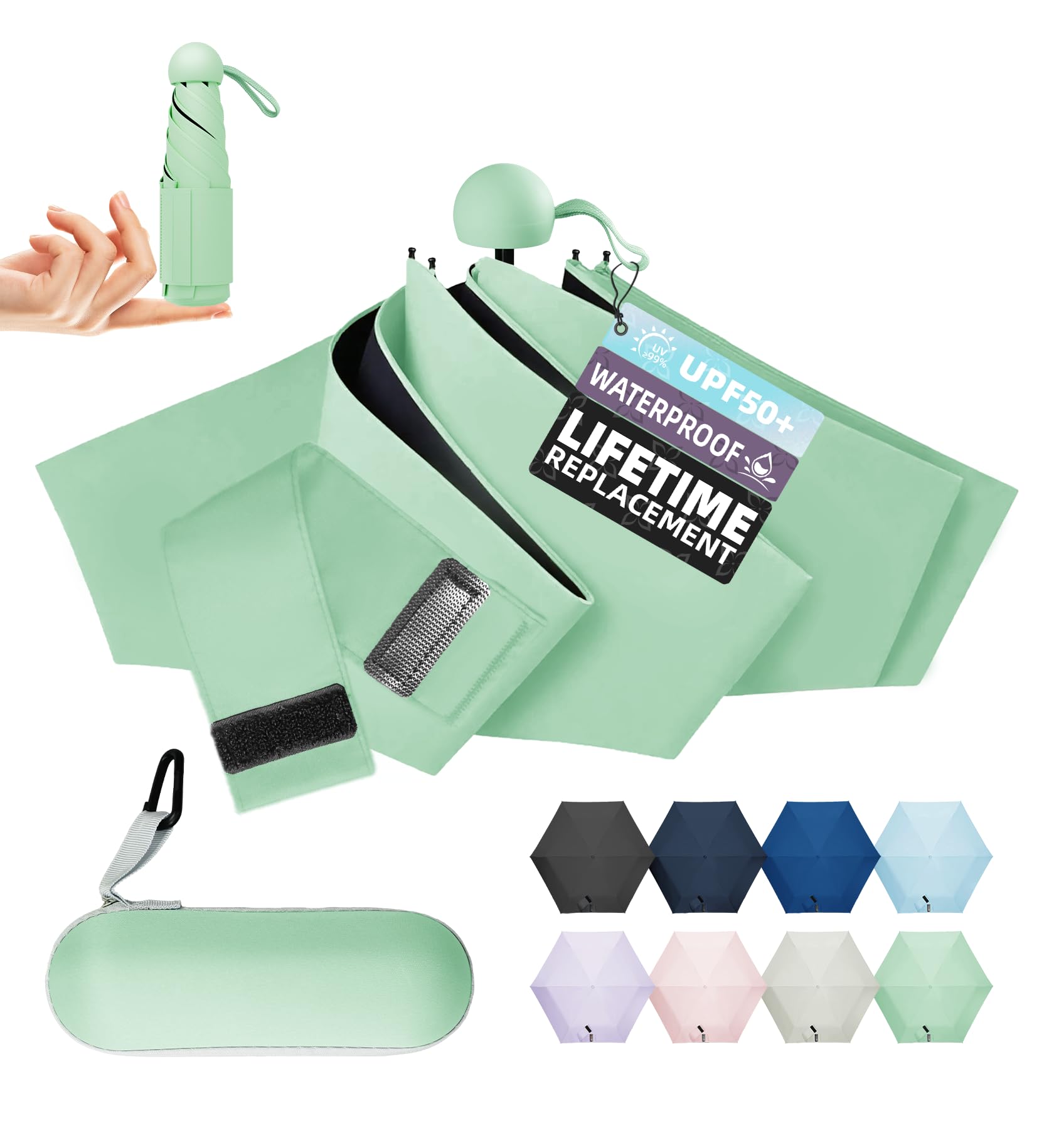 LILAC Travel Mini Umbrella Compact Small & Lightweight, UV Rain Protection, Pocket-Sized Folding Umbrellas with Quickdraw & Case for Men Women & Kids