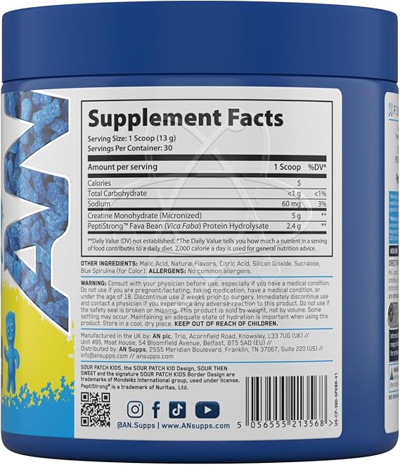 an Supps Creatine Monohydrate + Peptides | Sour Patch Kids Blue Raspberry