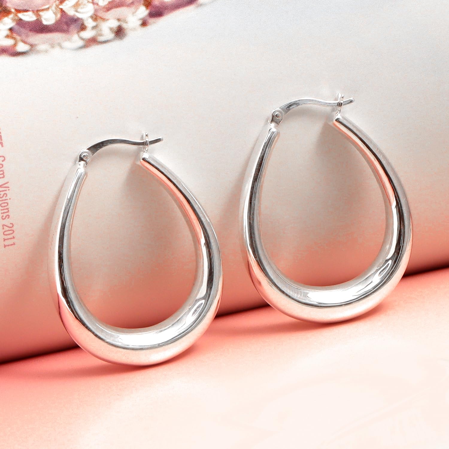 LeCalla Sterling Silver Jewelry Shrimp Classic Diamond-Cut Leichte Creolen für Damen Mädchen