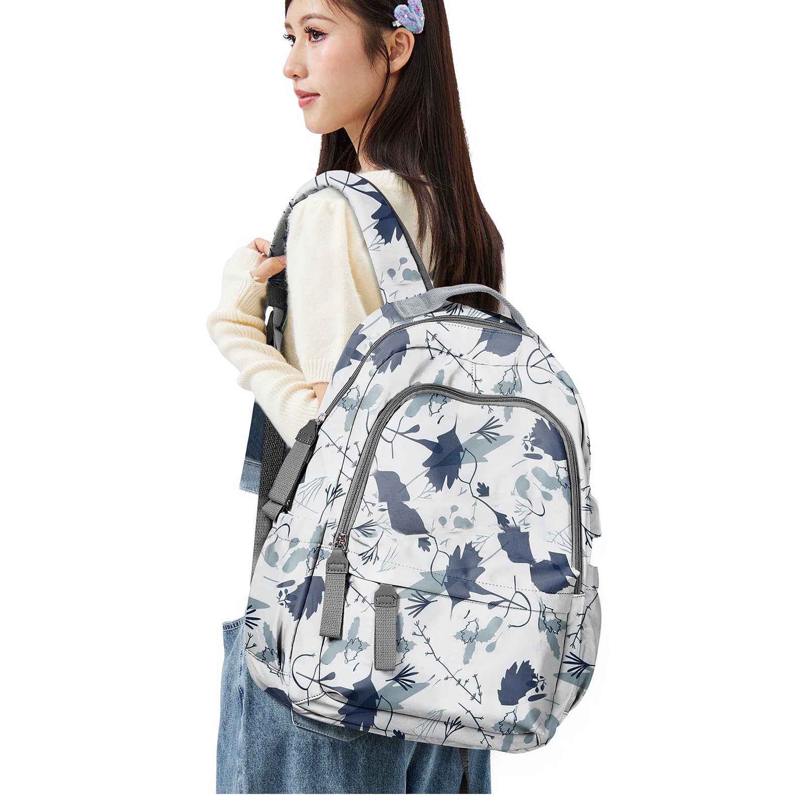 School Backpack for Women Men College High School Bag for Boys Girls Casual Daypack Laptop Backpack Waterproof Black Bookbag(light gray)