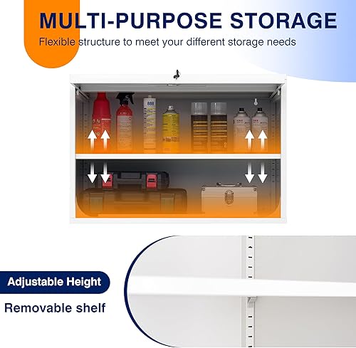 Vista 71 de Yizosh Armario de garaje de metal con puertas, armario de almacenamiento montado en la pared, gabinete de herramientas flotante para sótano, cocina