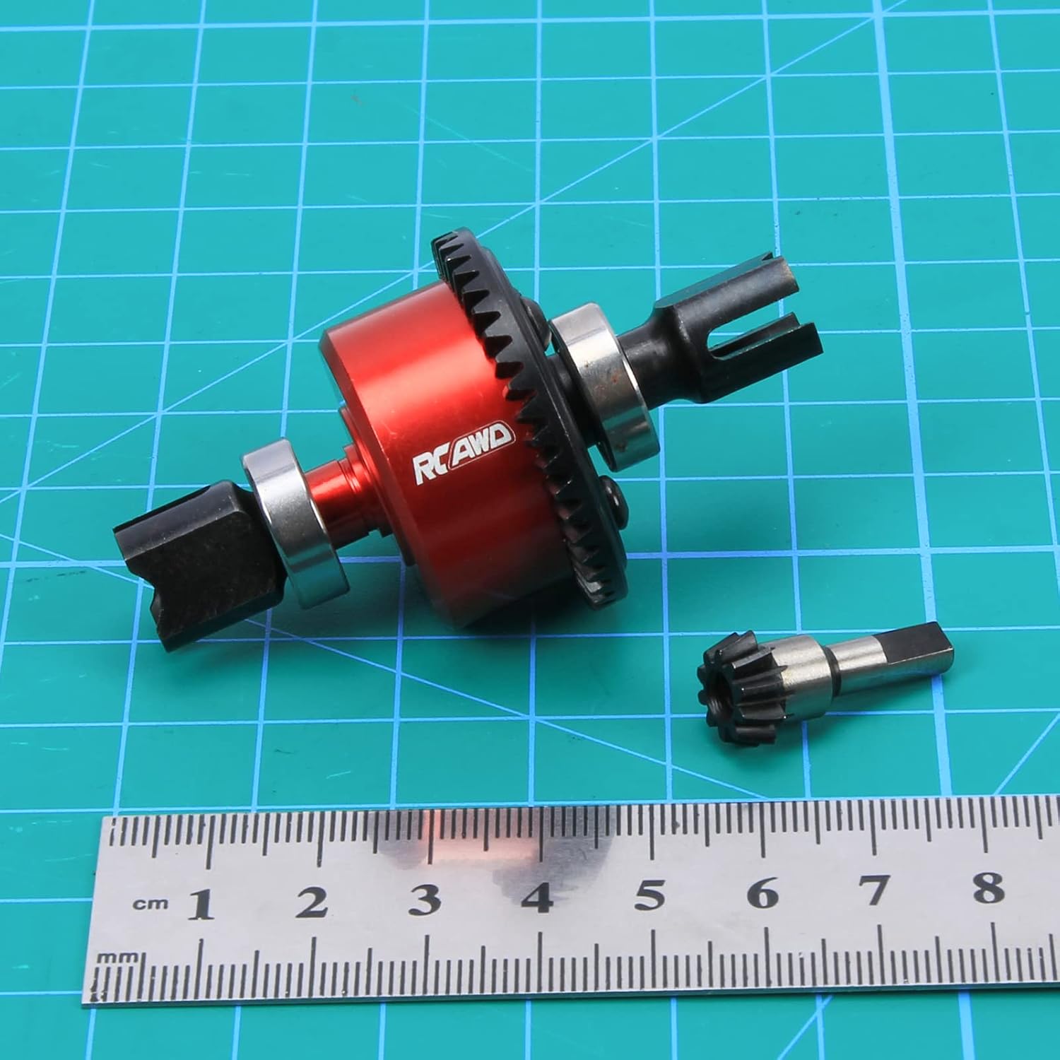 RCAWD Metal Diff Combo Complete w/40Crmo Main Diff Gear 43T Spiral Main Input Gear 10T Spiral Cut for Arrma 1/7 1/8 6s Fireteam Mojave Karton Notorious Outcast Tailon RTR Hopups Upgrade Parts (Red)