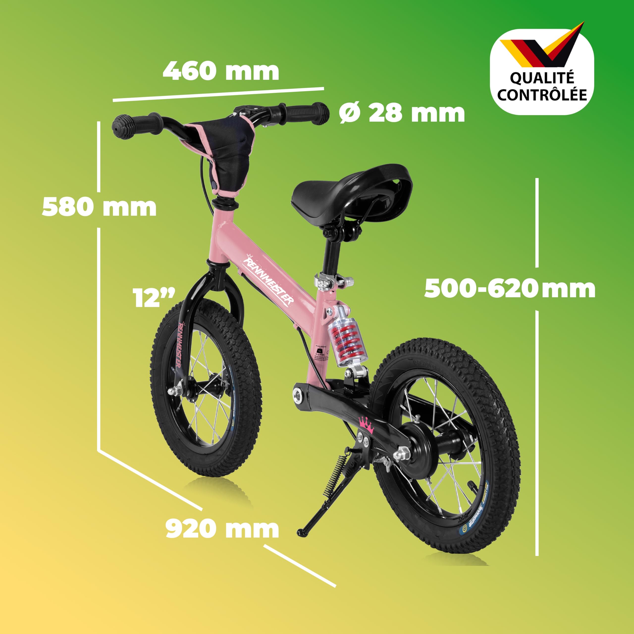 Draisienne pour Enfants Rose - Vélo sans pédale avec Guidon, Selle réglable, Frein - Vélo d'apprentissage avec Suspension, vélo d'équilibre Pneus jusqu'à 50kg