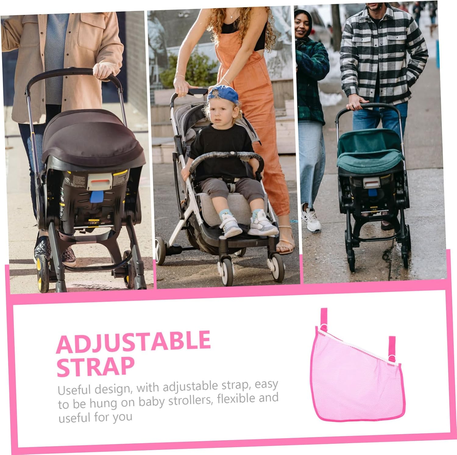 YARNOW 2pcs Ergonomic Stroller Organizer Bag Mesh Storage Pouch for Supplies Stroller Hooks Diaper Bags Portable Accessory