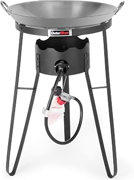 OuterMust Cast Iron Camping Stove with Wok, 54000 BTU Outdoor Gas Cooker for Camping & Outdoor Cooking