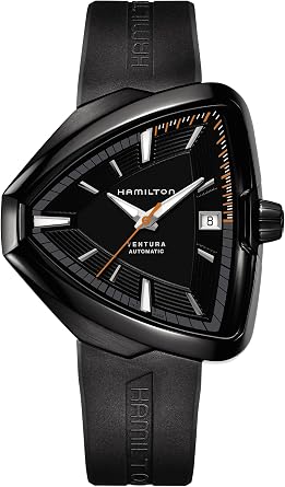 Hamilton Ventura Automatic Mens Watch, 42mm x 45mm Stainless Steel Case, Swiss Made, Black Dial Analog Wrist Watch for Men, 50m Waterproof, Sapphire Crystal, 3-Hand Movement, Rubber Strap