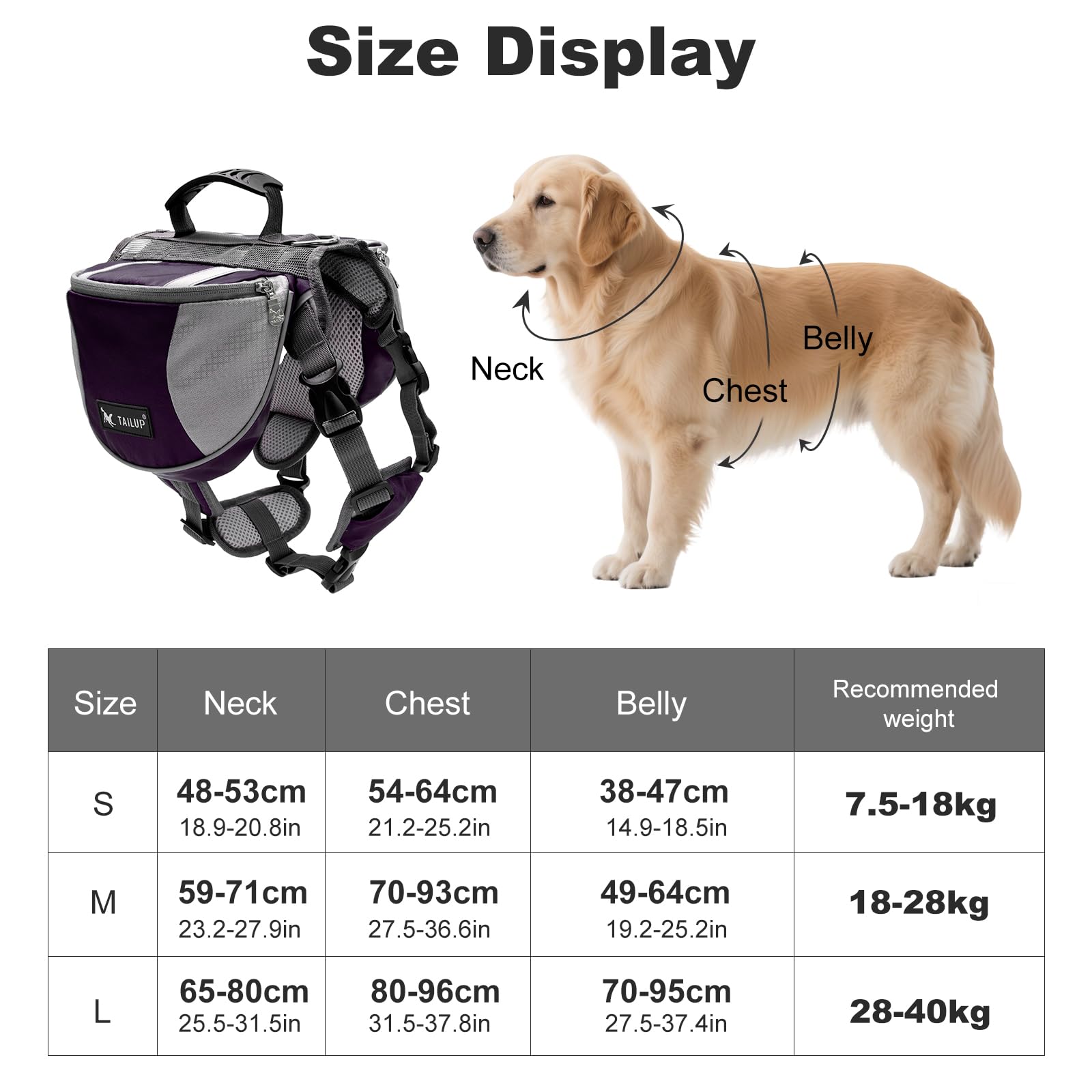 PETCUTE Sac à Dos pour Chiens avec de Grandes Poches,Respirant Sacoche de Harnais pour Chien avec Confortable Poignée,Réfléchissant Sacoche de Selle Sac à Dos pour Chien Moyens & Grands