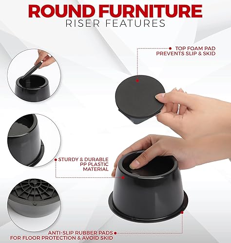 Miniatura 3 de Utopia Bedding Elevadores de cama de 2 pulgadas, paquete de 8, elevadores redondos para muebles con espuma antideslizante superior con placa de