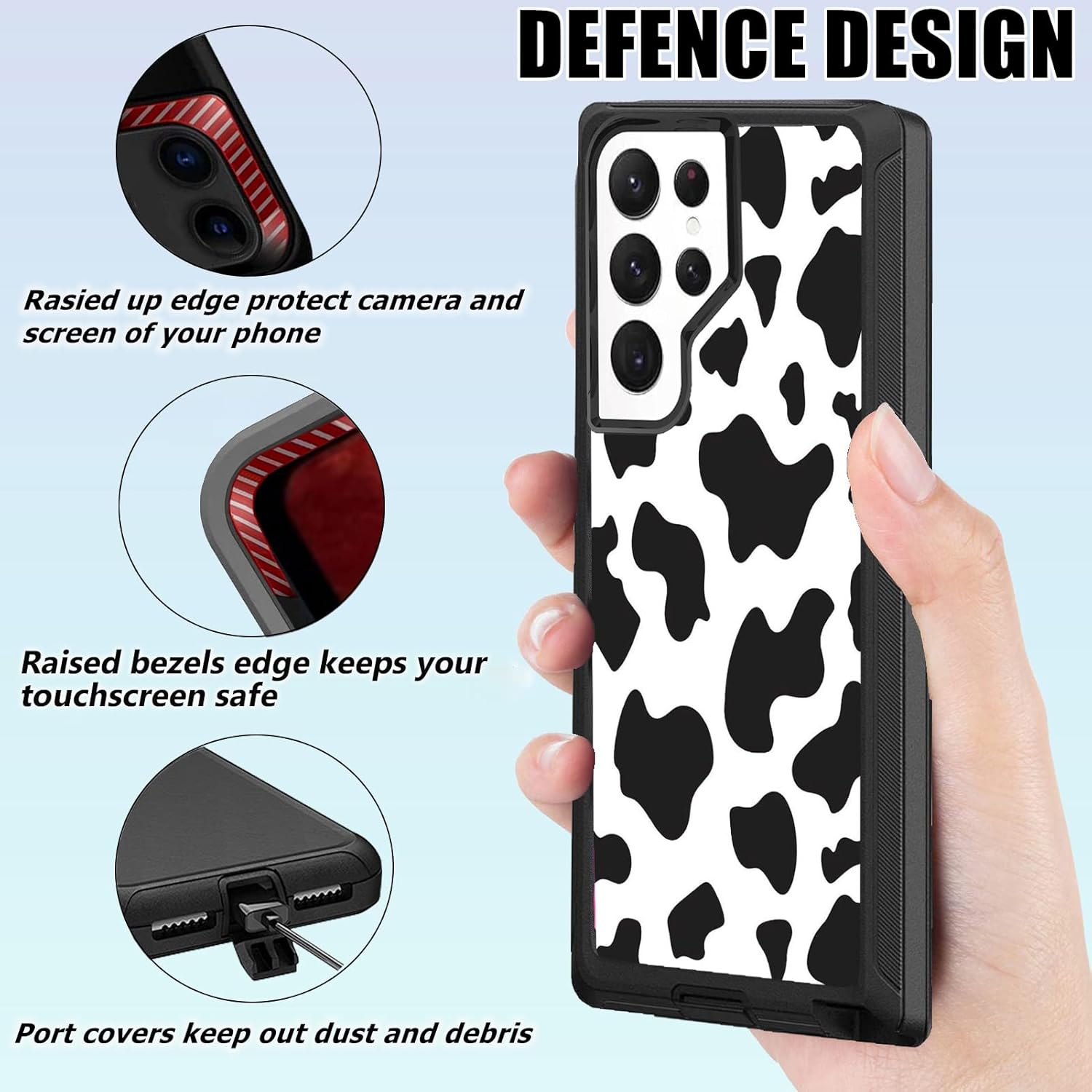 Compatible for Samsung Galaxy S23 Ultra Case Cute Luxury Cow Print Case with Camera Len Protector [Military Grade Protection] Heavy Duty Shockproof Case for Galaxy S23 Ultra 5G 6.8inch - Image 3
