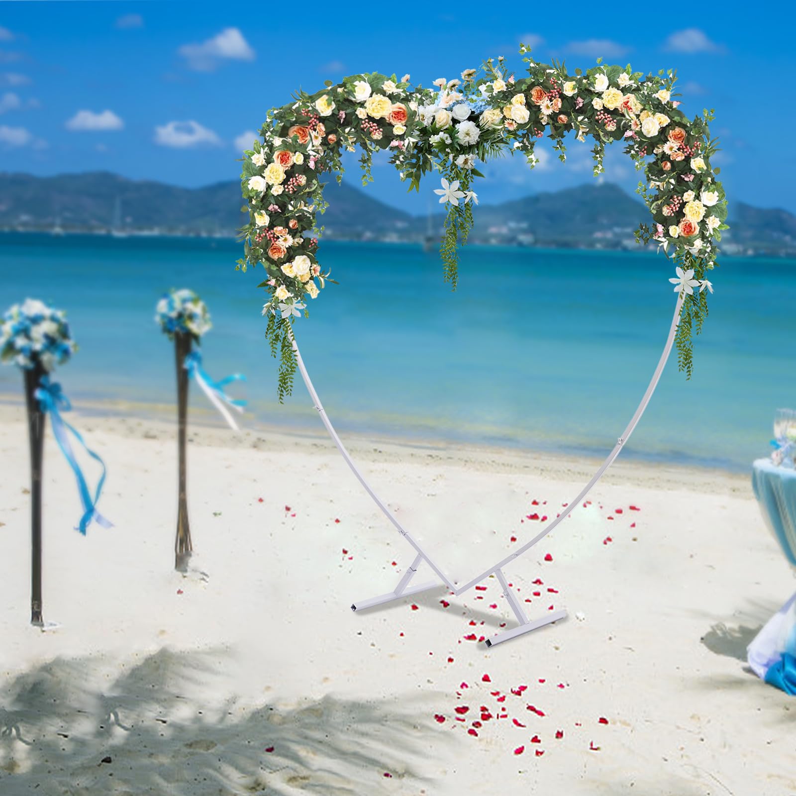 Kit de arco de globos de metal, arco de boda, arco curvado, 2 x 2,1 m, en forma de corazón, guirnalda de globos, boda, soporte, anillo, soporte de fondo, marco de decoración para fiestas de cumpleaños