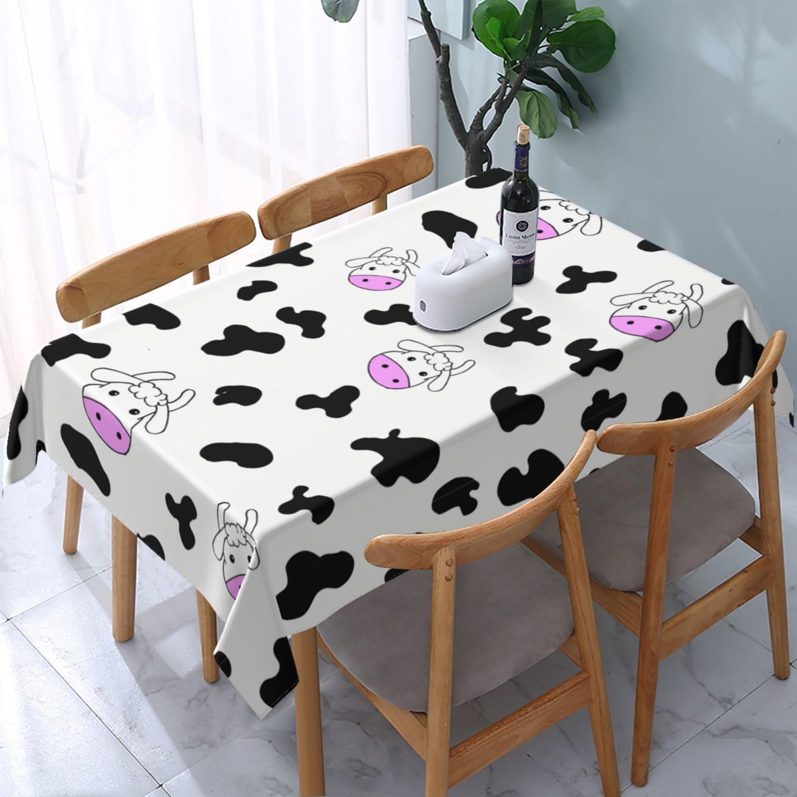 JunHeArt Cartoon Cow Pattern Tablecloth Rectangle Table Cover Washable Table Cloths Decor For Kitchen 54" X 72"