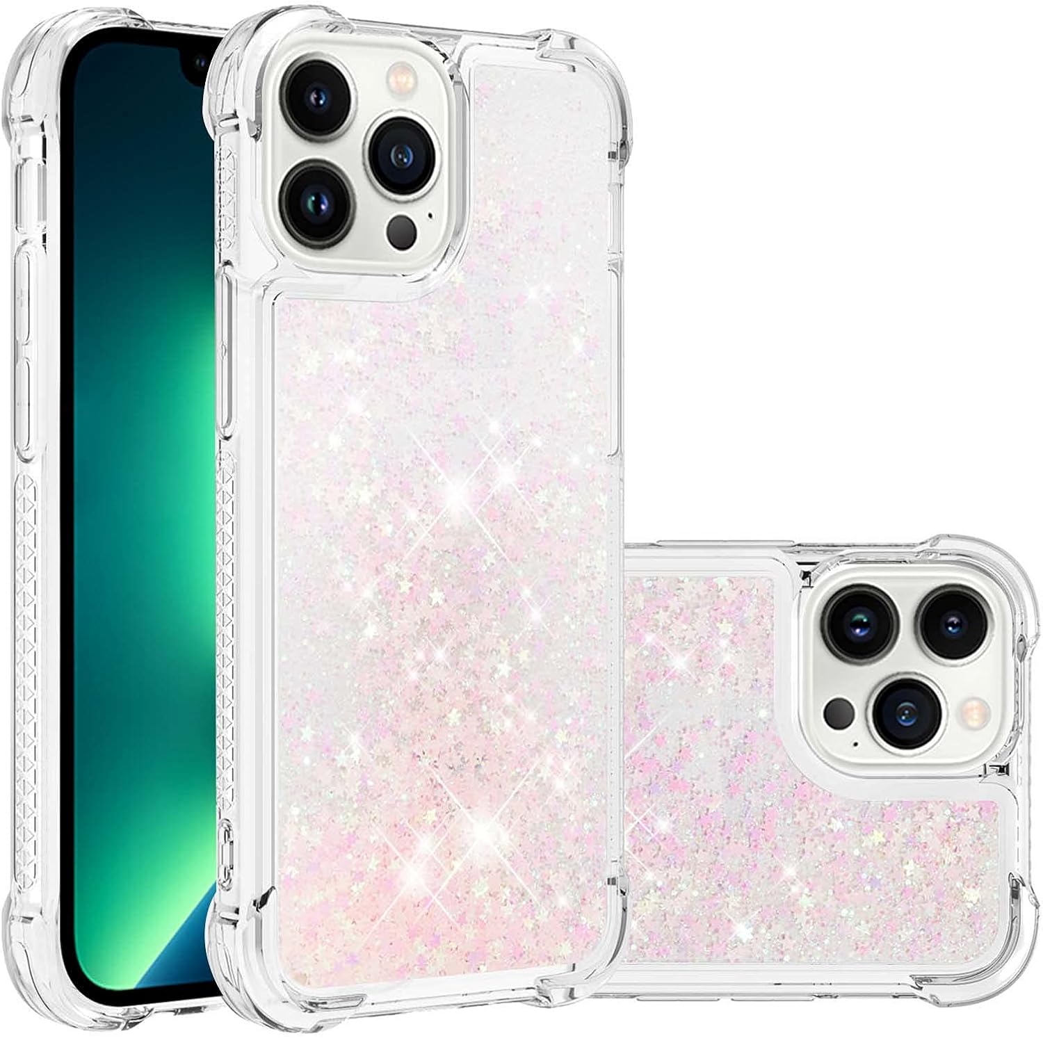 Liquid Case for iPhone 15 Pro Max Case Glitter Cute Clear Phone Case Shiny Floating Quicksand Shockproof Protective Soft TPU Girly Women Case for iPhone 15 Pro Max 6.7 inch Star Pink YB