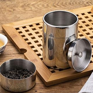 BORDSTRACT Tea Tin Canister, 304 Stainless Steel Tea Tin Canister with Airtight Double Seal Lids, Tea Container for Loose Tea Tea Bags Coffee Sugar (550ML)