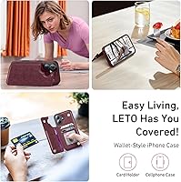 Vista 412 de LETO para iPhone 15 Pro Funda tipo cartera - Tapa tipo folio con patada - Diseños de moda - Tarjetero - Funda protectora para mujeres y niñas - 6.1
