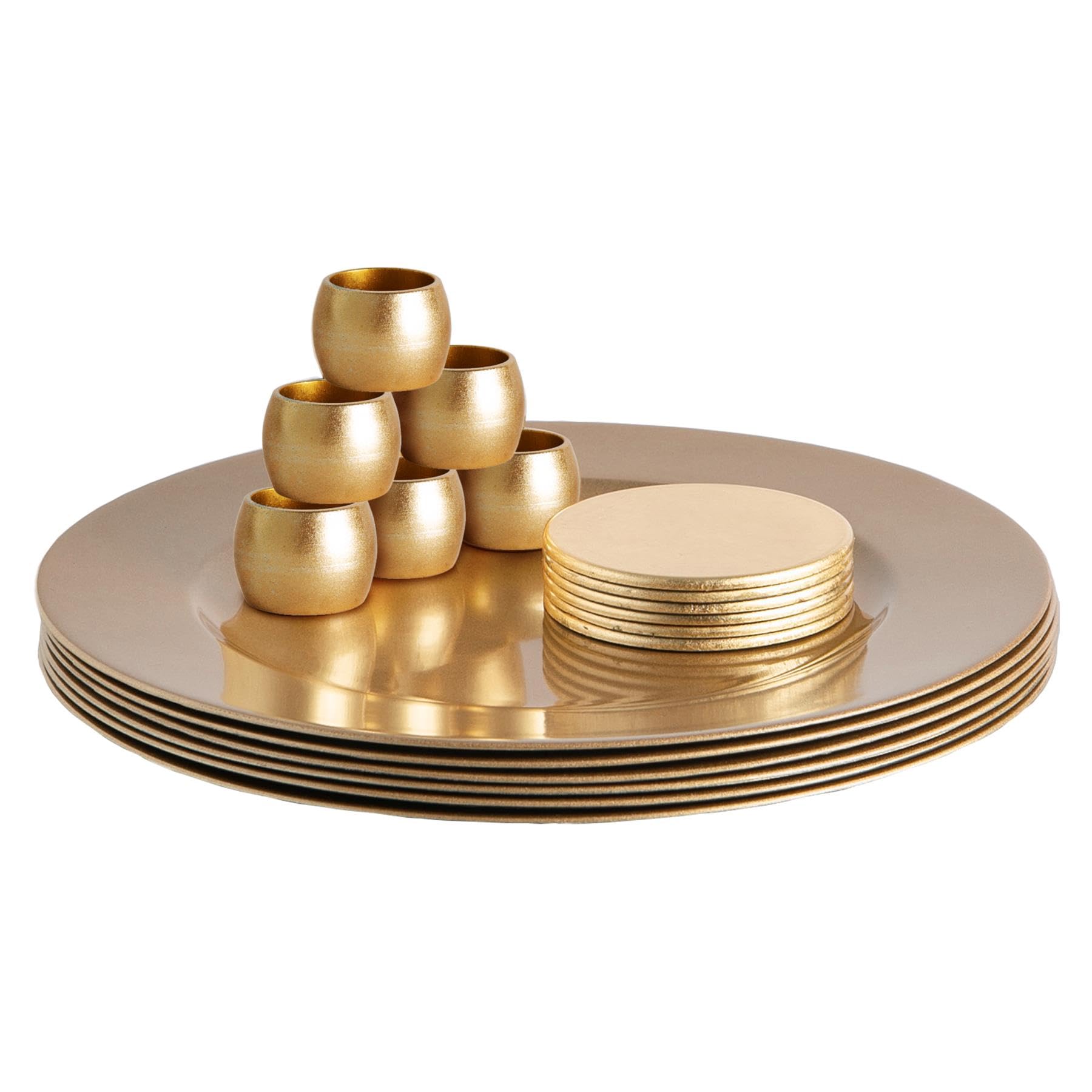 Argon Tableware Metallic Charger Plates, Coasters & Napkin Rings Set - Gold - 18pc - 33cm - Reusable Dining Table Setting Plates Drink Placemats Napkin Holders for Christmas, Party Celebrations โ image 1