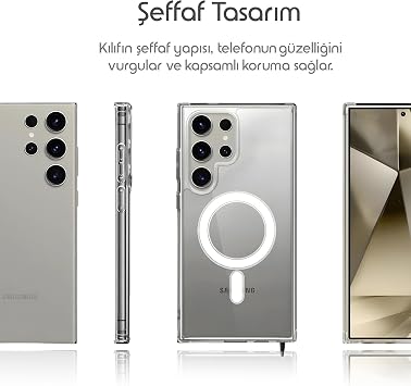 Rongep Samsung Galaxy S24 Ultra için Şeffaf Kılıf Mag-Clear Güçlü Manyetikli [MagSafe ile Uyumlu] S24 Ultra Koruyucu Sararmaya Dayanıklı Darbe Emici PC+TPU Hibrit Tasarım Samsung S24 Ultra Kılıfı