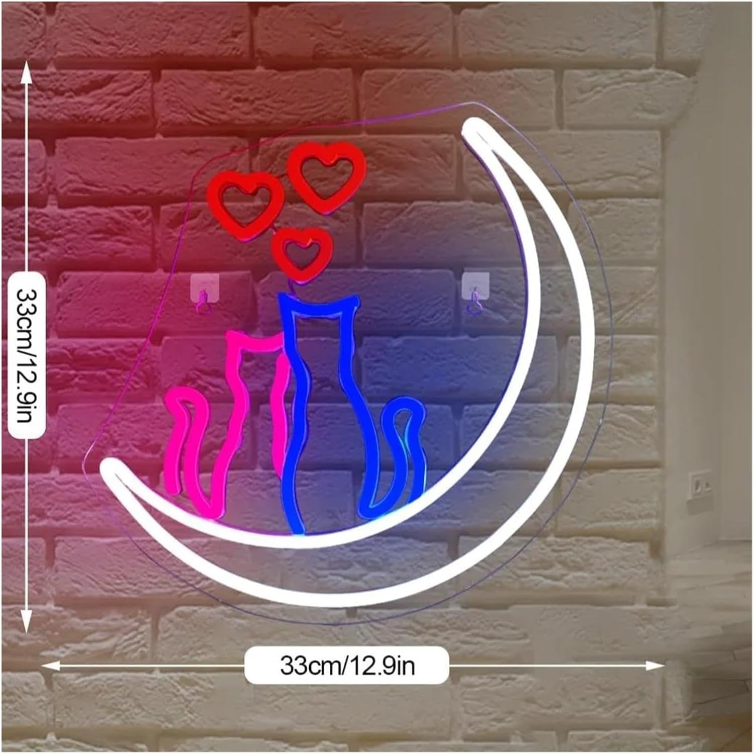Insegna al neon con scritta Moon Love Cat, per camera da letto, bar, feste, caffè, per San per Valentino