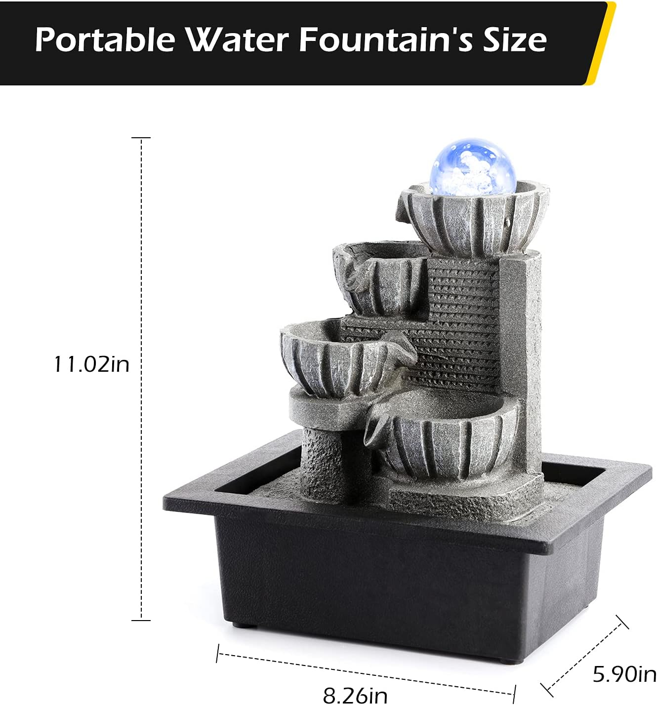 Dyna-Living Water Fountains Indoor Tabletop Water Fountain with LED Coloured Lights Portable Waterfall Fountain for Modern Home Decor : Patio, Lawn & Garden