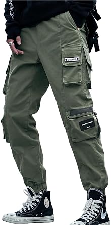 Mens Stylish Hip Hop Joggers Techwear Cargo Pants Streetwear Fashion Pants for Men 09 Army Green X-Large