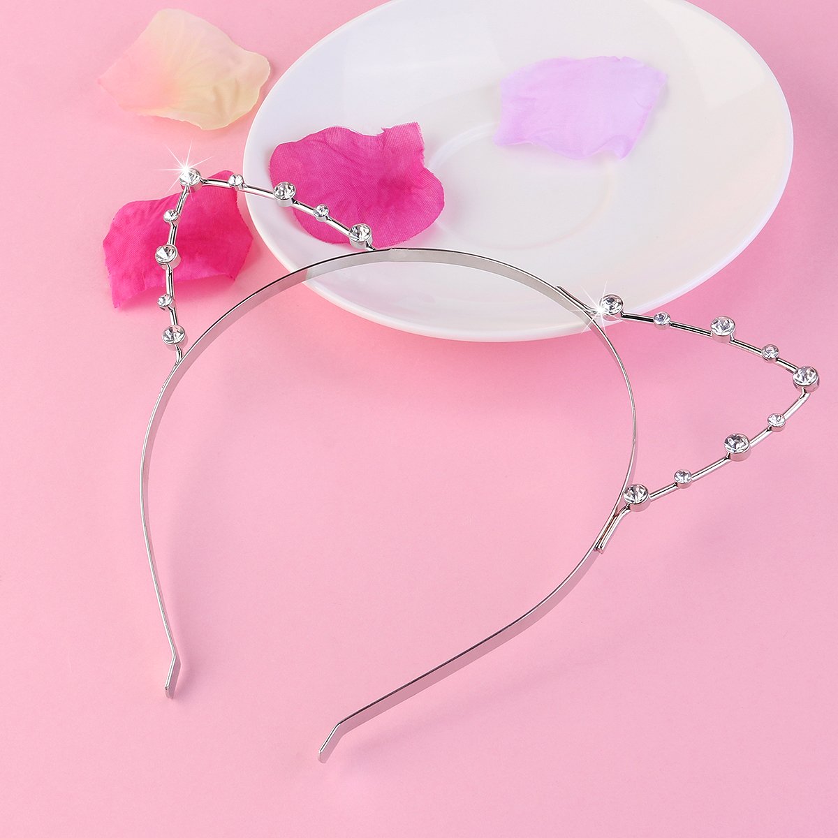 Beaupretty Rhinestone Cat Ears Headband Cute Crystal Metal Hair Hoop Fancy Dress for Costume Party (Silver) - Image 4
