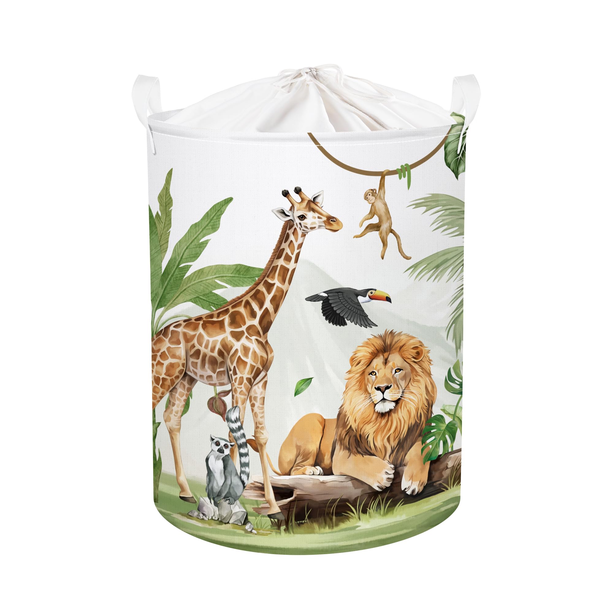 HUUMONSS Safari Animals Baby Laundry Hamper Collapsible Clothes Kids Storage Basket Giraffe Lion Large Boys Girls Gift Toy Box Bin for Nursery, Monkey, 63L