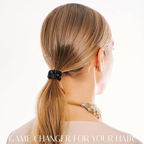 Miniatura 3 de OLESILK Mini coleteros de seda 100% morera para mujeres y niñas, coleteros delgados para uso diario, para coleta de caballo de seda, para el cuidado