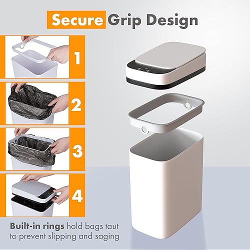 Miniatura 6 de Loasil-H - Bote de basura inteligente automático con sensor de movimiento, 3 galones, tapa antideslizante para baño, dormitorio, oficina y cocina