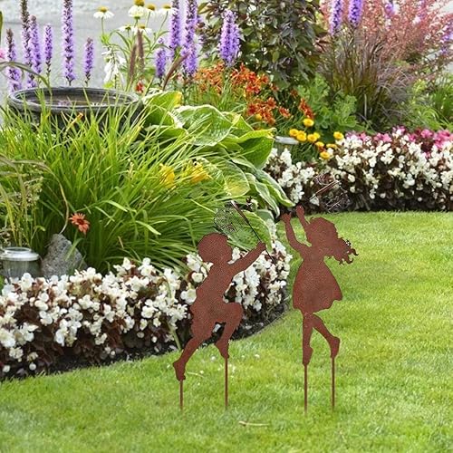 Miniatura 4 de Estacas de jardín, 2 piezas de mariposas atrapadoras de hierro para niños y niñas, decoración artística de patio, decoración artística de patio,