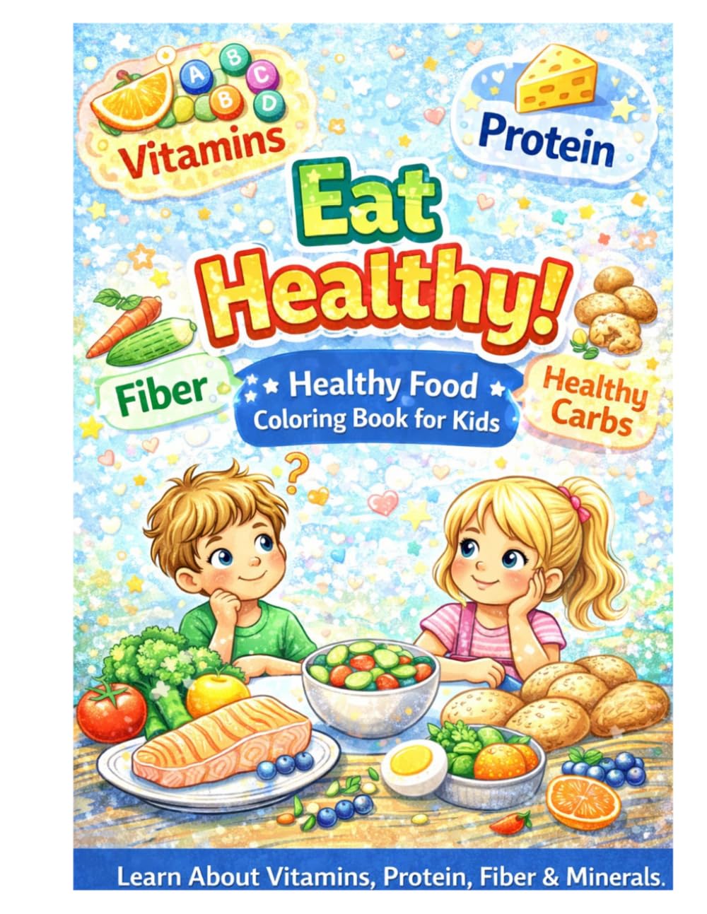 Eat Healthy! Healthy Food Coloring Book for Kids: Fun and Educational Coloring Book to Learn About Vitamins, Protein, Fiber and Minerals