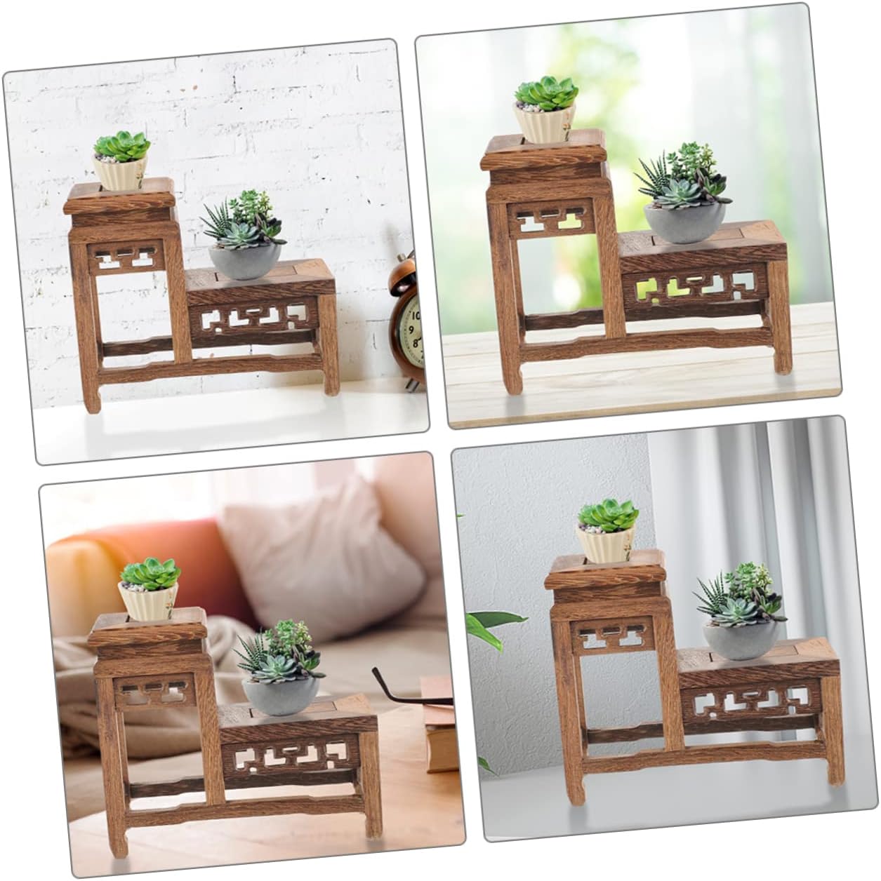 DOITOOL Vintage Display Stand Wooden Crafts Wooden Planter Risers Figurine Display Base Vase Base Wood Buddha Table Pedestal Vase Table Top Display Stand Teapot Column Solid Wood