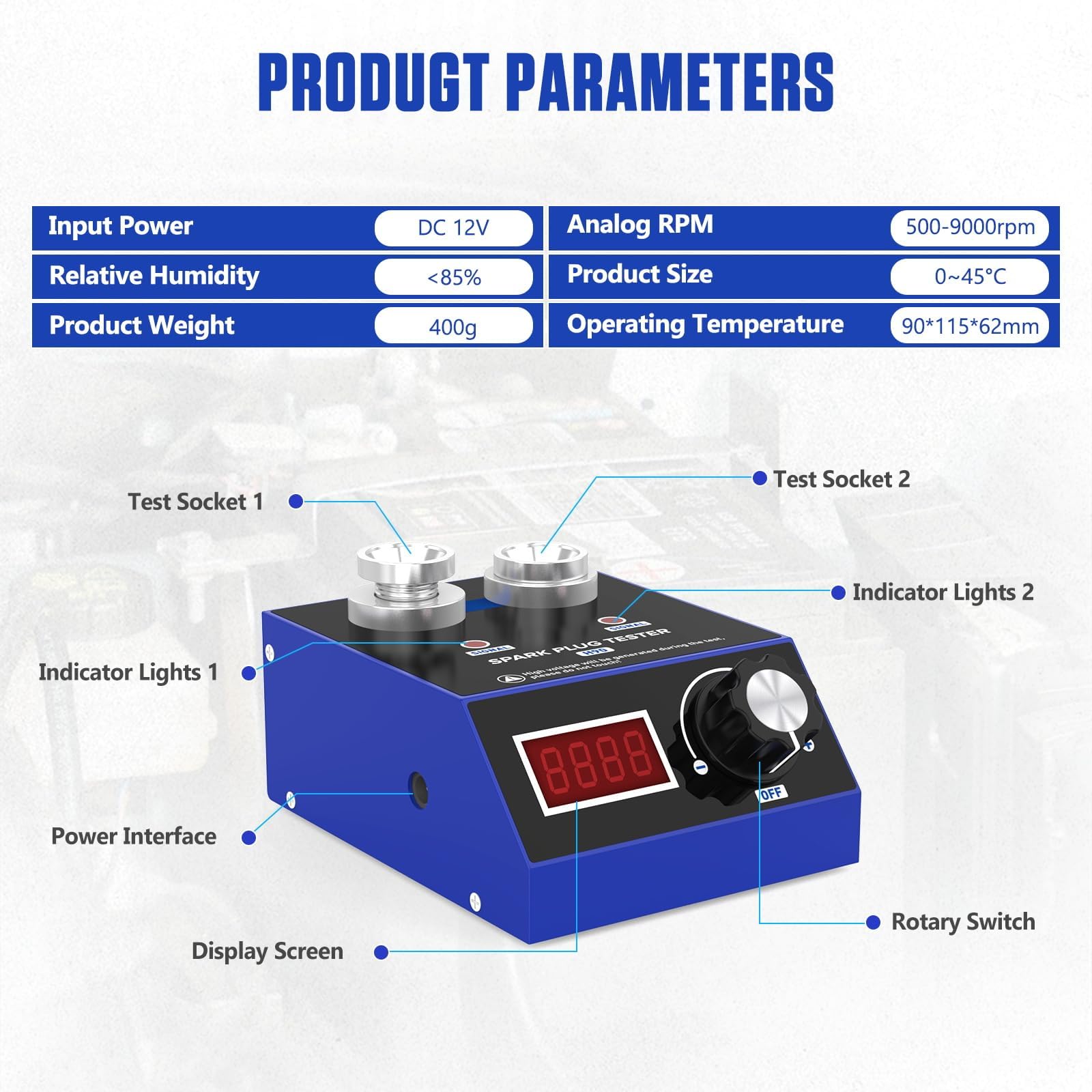 Tester per candele H90, con display LCD, tester di accensione per auto, con doppio foro, scanner diagnostico per veicoli a benzina da 12 V